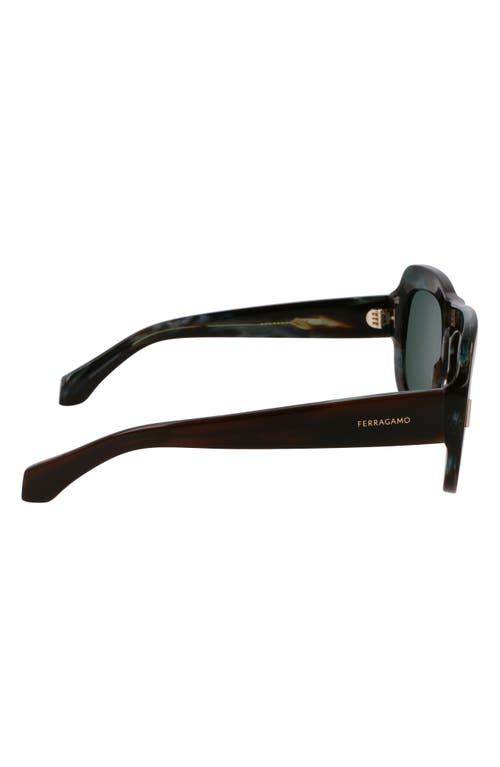 Ferragamo Rivets 57mm Aviator Sunglasses In Striped Brown Green