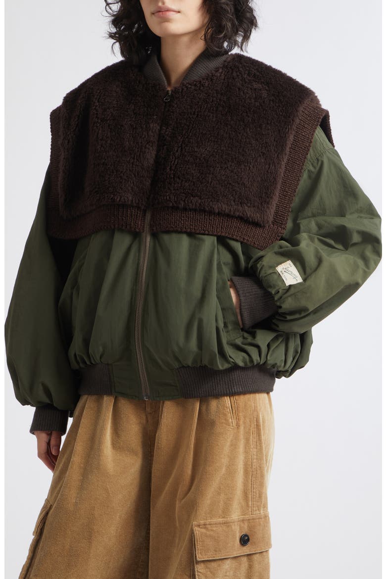 Marta Genuine Shearling Combo Bomber Jacket, Alternate, color, ARMY