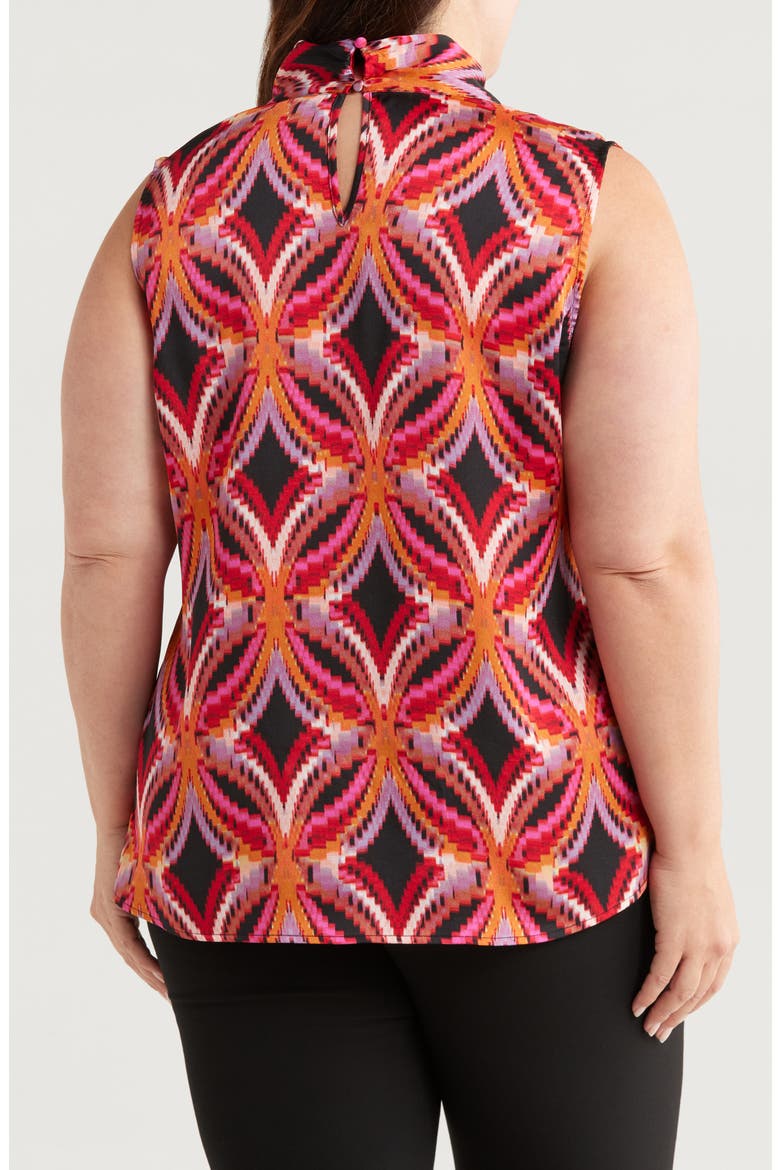 Abstract Geo Print Sleeveless Matte Satin Top, Alternate, color, BLACK ROSE