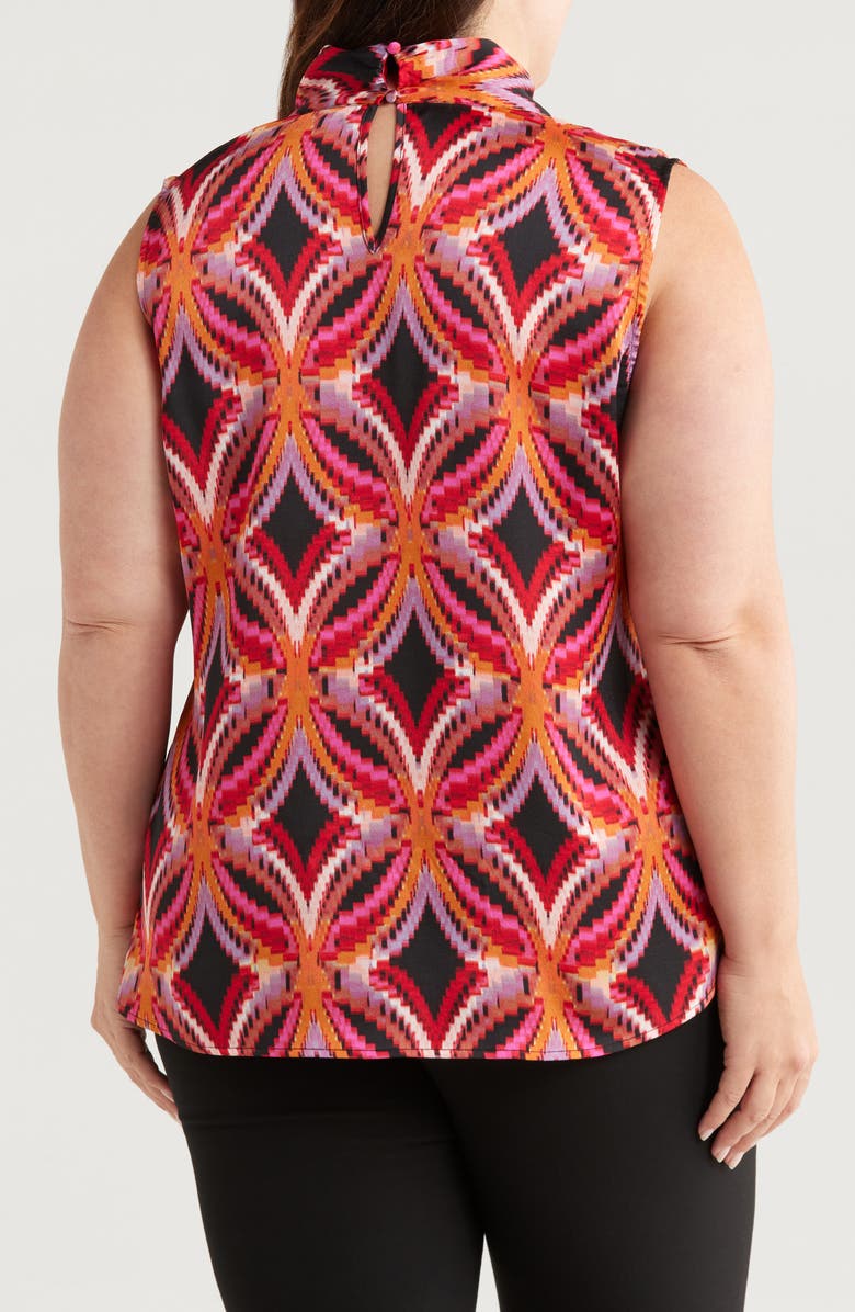 Tahari ASL Abstract Geo Print Sleeveless Matte Satin Top, Alternate, color, Black Rose