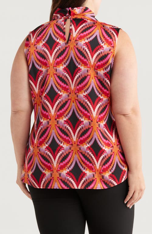 Tahari Asl Abstract Geo Print Sleeveless Matte Satin Top In Black Rose