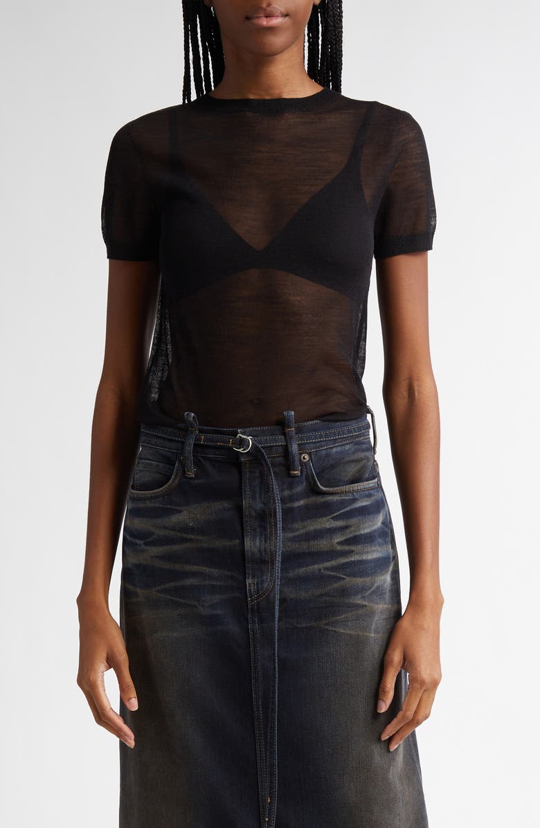 Acne Studios Kemon Seamless Sheer Wool Blend T-Shirt, Main, color, 