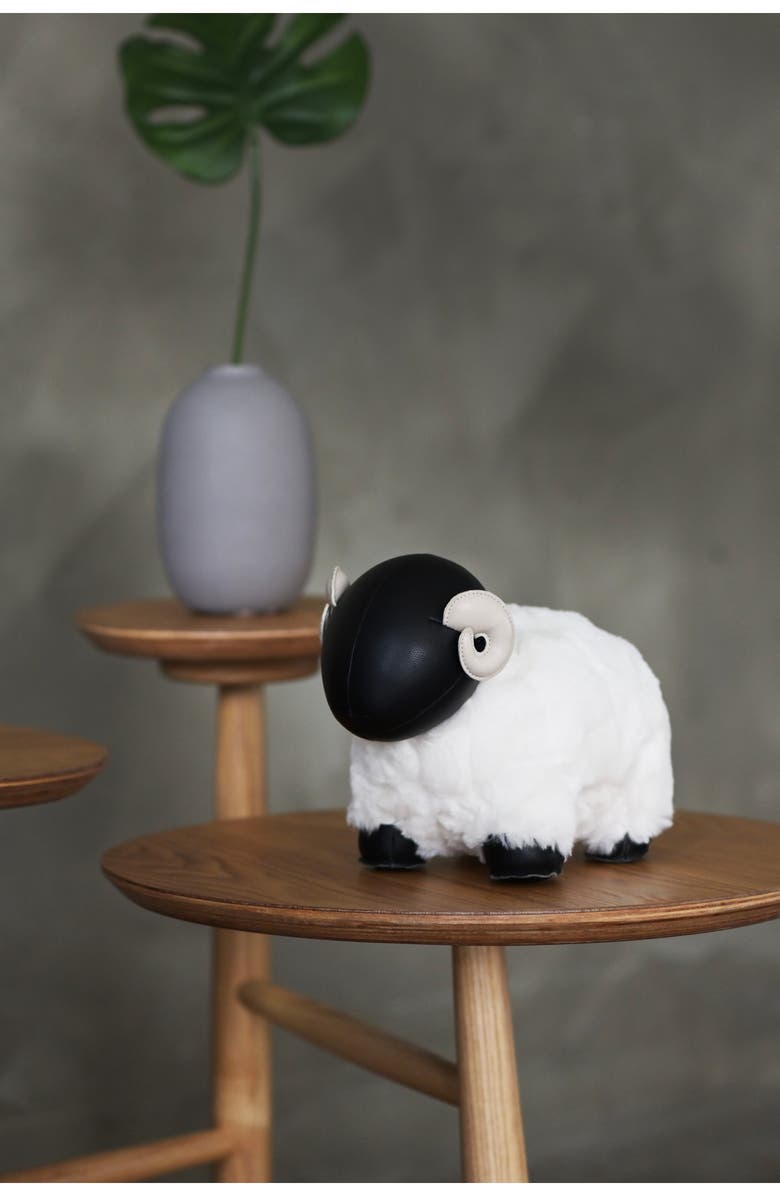 Zuny Sheep Bomy II Fleece & Faux Leather Bookend, Alternate, color, Black White