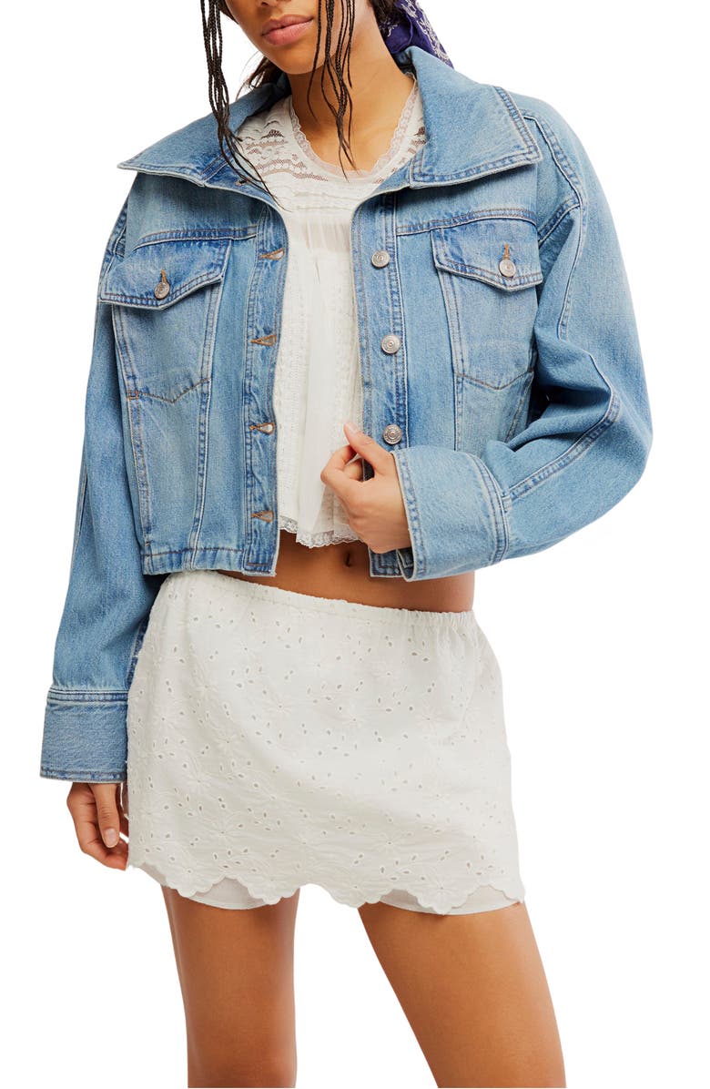 Free People Side to Side Crop Denim Jacket, Main, color, River Wash