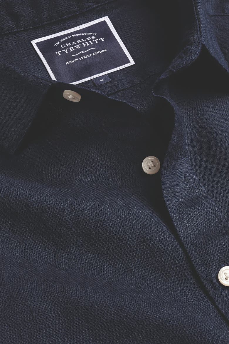 Slim Fit Pure Linen Shirt, Alternate, color, NAVY