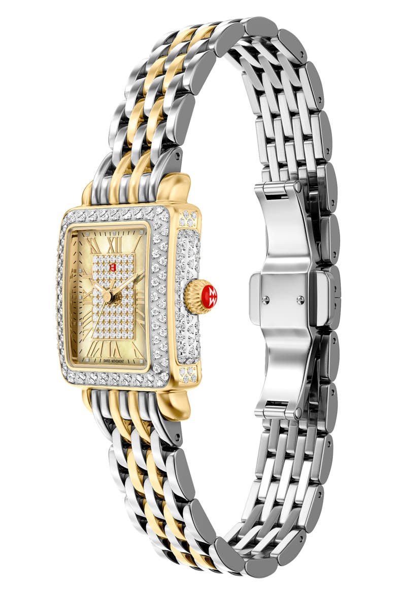 Deco Madison Mini Diamond & Mother-of-Pearl Two-Tone Bracelet Watch, 23mm x 24mm, Alternate, color, TWO TONE / GOLD PAVE