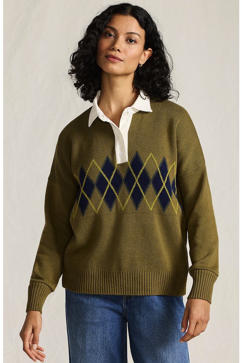 Drifter Rugby with Woven Collar Sweater, Alternate, color, True Green/Soft Ice Blue Rugby