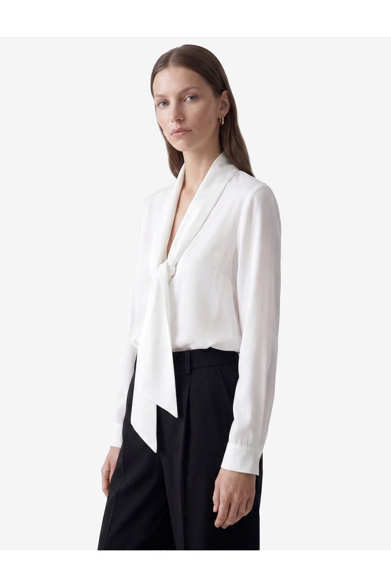 Long Sleeve Shawl Collar Poplin Top, Alternate, color, OFF WHITE