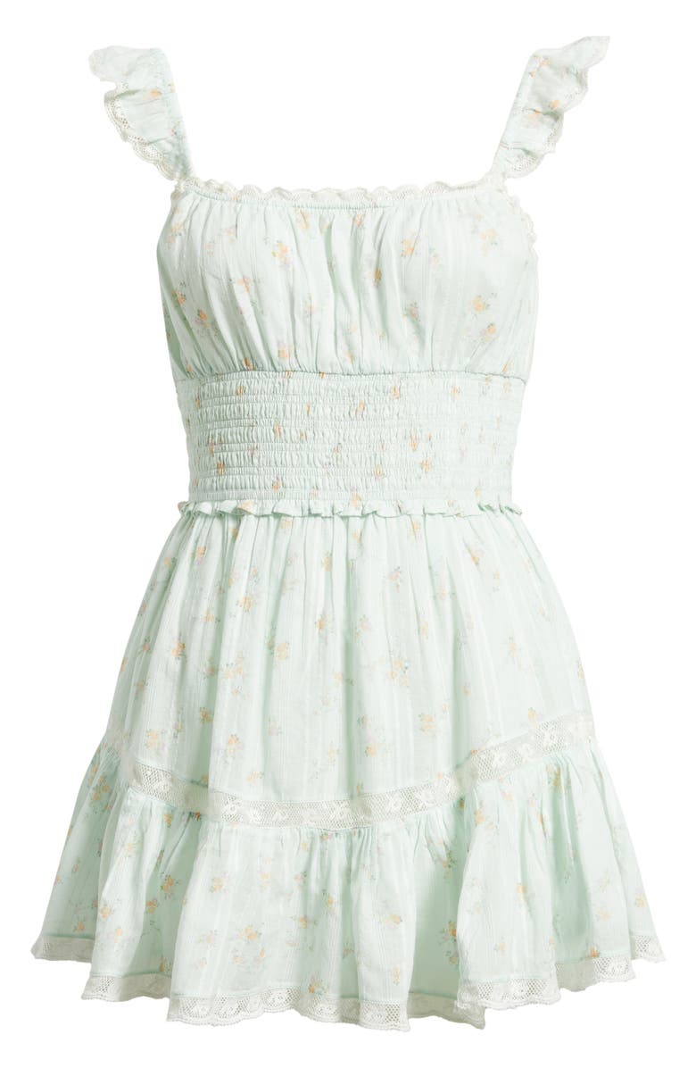 LoveShackFancy Maralina Print Ruffle Minidress, Alternate, color, Celadon Drift