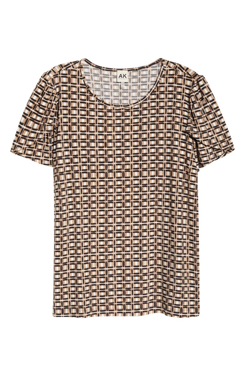 AK ANNE KLEIN Geo Print Tulip Sleeve Top, Alternate, color, Latte Multi