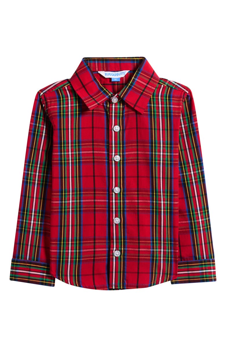 RuggedButts Kids' Nicholas Plaid Cotton Button-Up Shirt, Main, color, Red