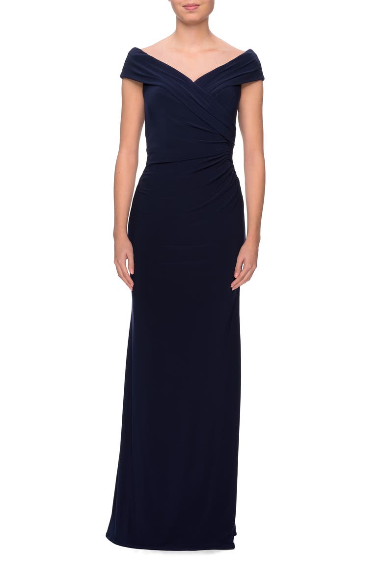 Off The Shoulder Jersey Dress with Ruching, Main, color, Navy