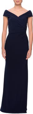 La Femme Off The Shoulder Jersey Dress with Ruching