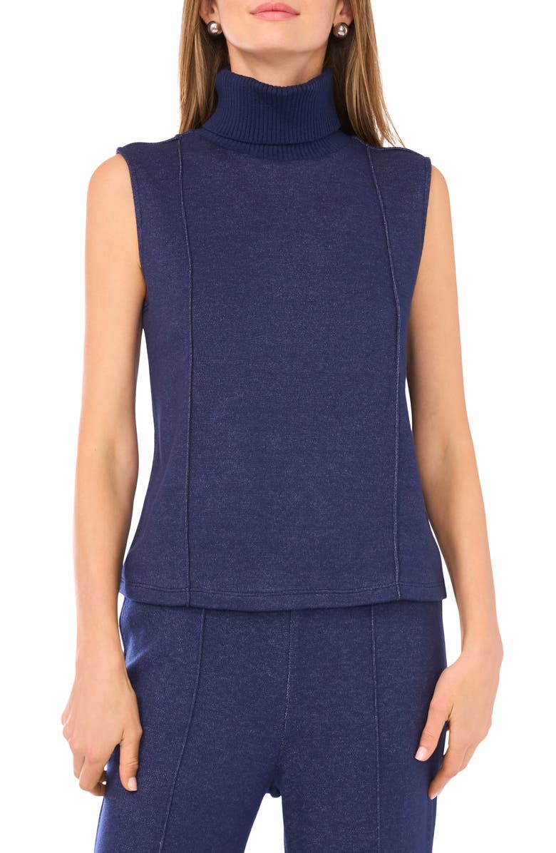 Vince Camuto Exposed Seam Detail Sleeveless Knit Turtleneck Top, Main, color, Dusk