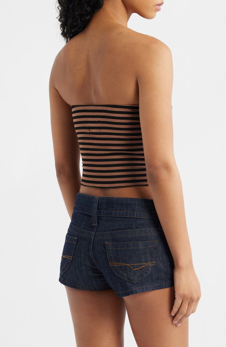 BDG Urban Outfitters Ria Striped Front Ruched Bandeau Top, Alternate, color, Brown Stripe