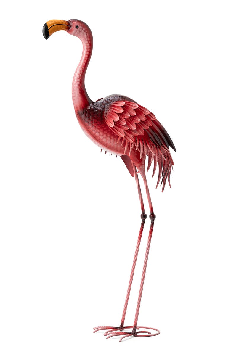Glitzhome Metal Standing Flamingo Garden Statue with Stakes, Main, color, Pink