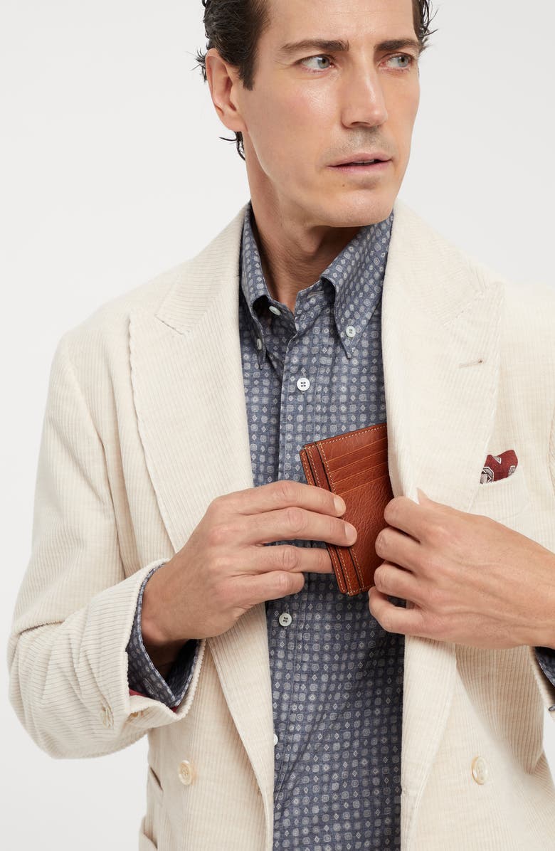 Brunello Cucinelli Grained calfskin slim card holder, Alternate, color, 