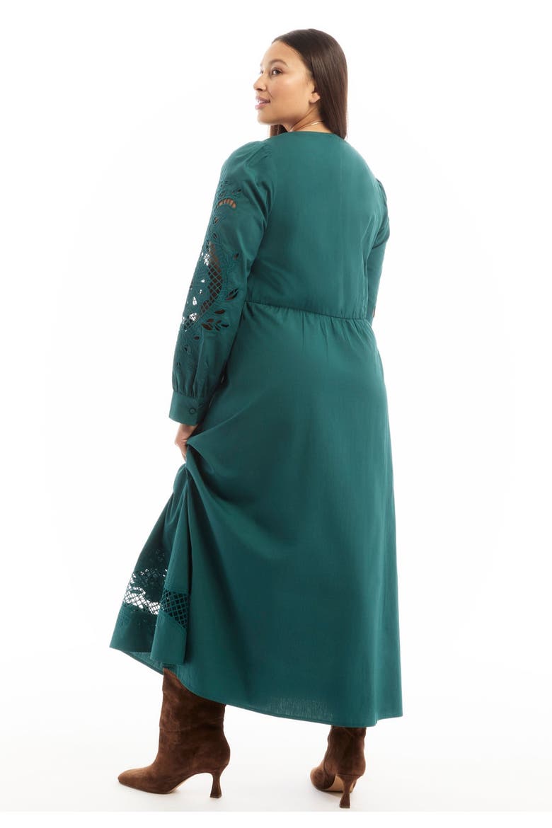 Puff Sleeve Poplin Midi Dress, Alternate, color, GREEN HERON