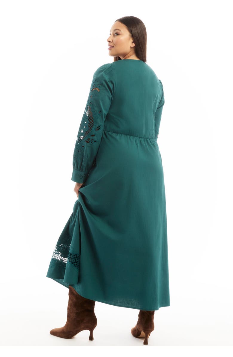 June + Vie Puff Sleeve Poplin Midi Dress, Alternate, color, Green Heron