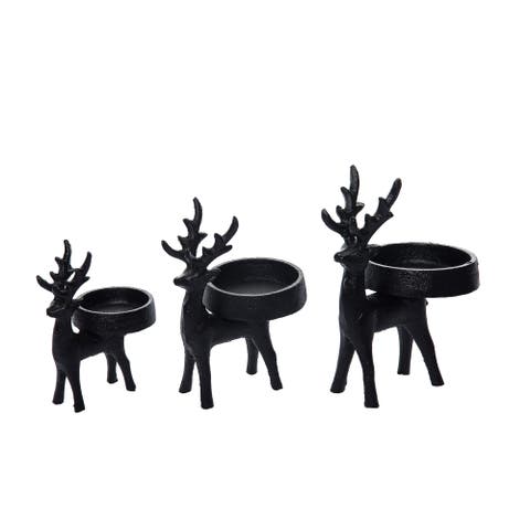 Iron Matte Black Short Reindeer Candle Holder Set of 3 - Perfect for Christmas Decor and Holiday Ambiance