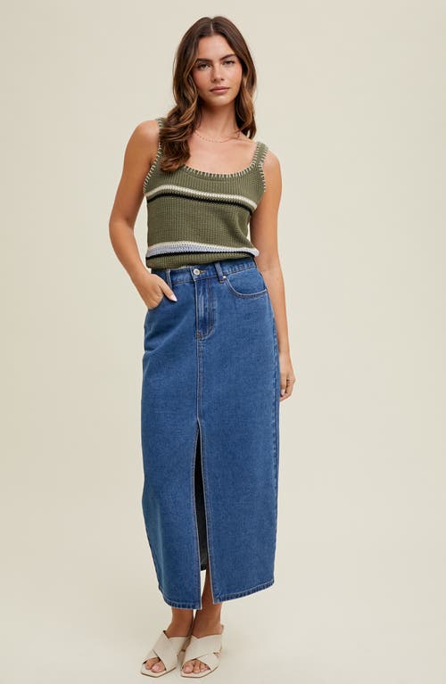 Wishlist For Days Denim Midi Skirt In Dark Wash In Blue