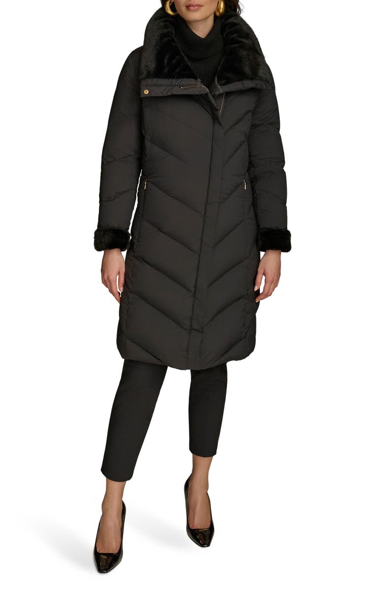 Donna Karan New York Water Resistant Chevron Down Puffer Coat, Main, color, Black