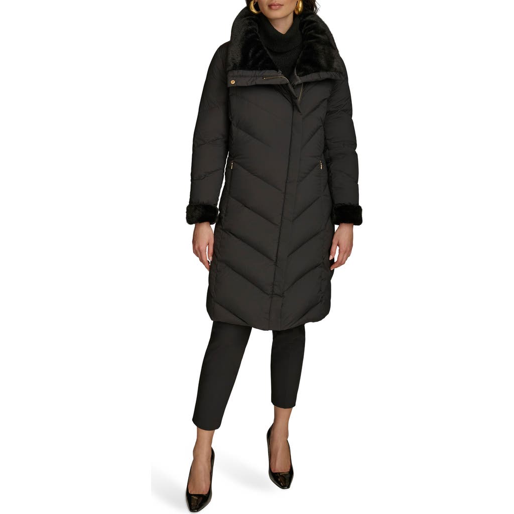 Donna Karan New York Water Resistant Chevron Down Puffer Coat In Black