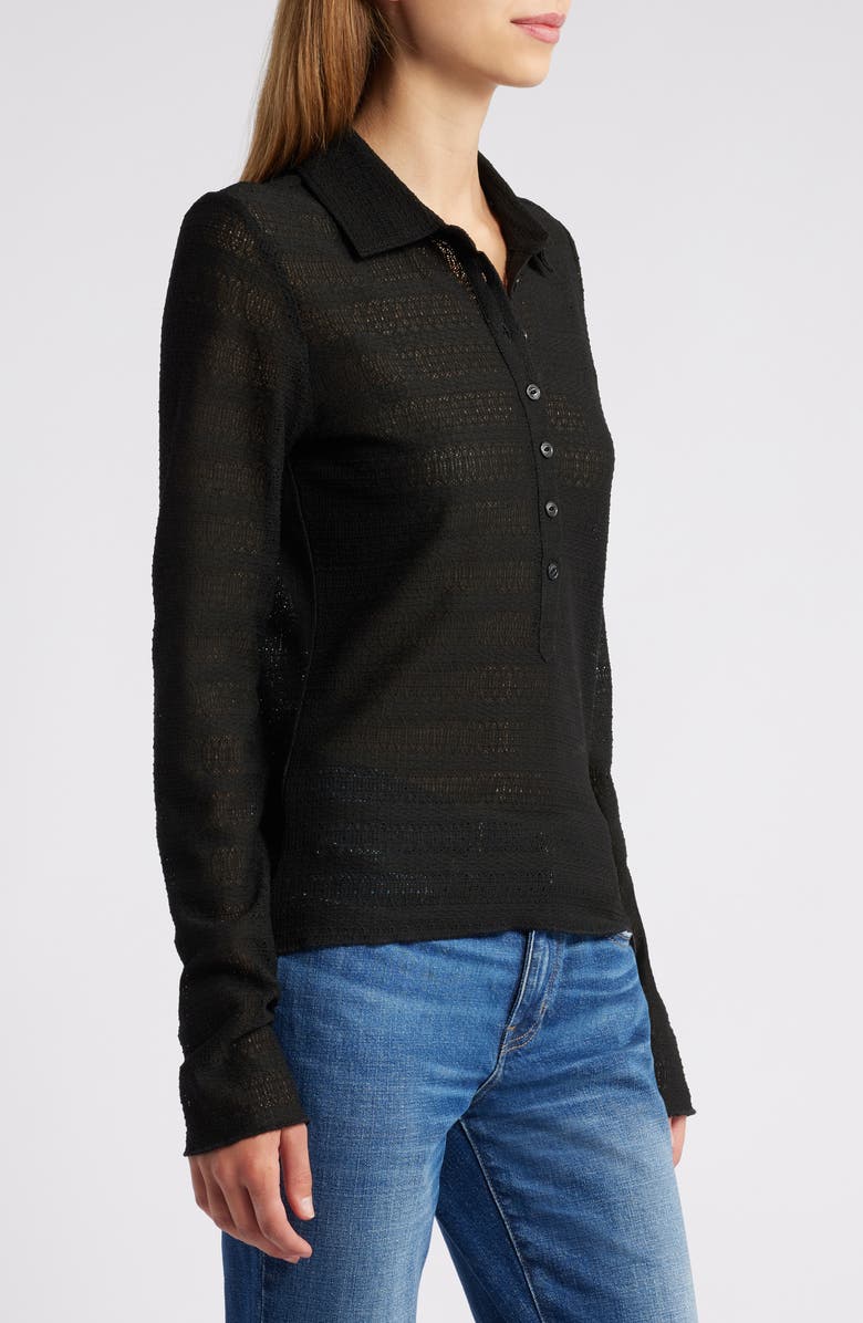 rag & bone Julia Open Knit Long Sleeve Polo, Alternate, color, Black