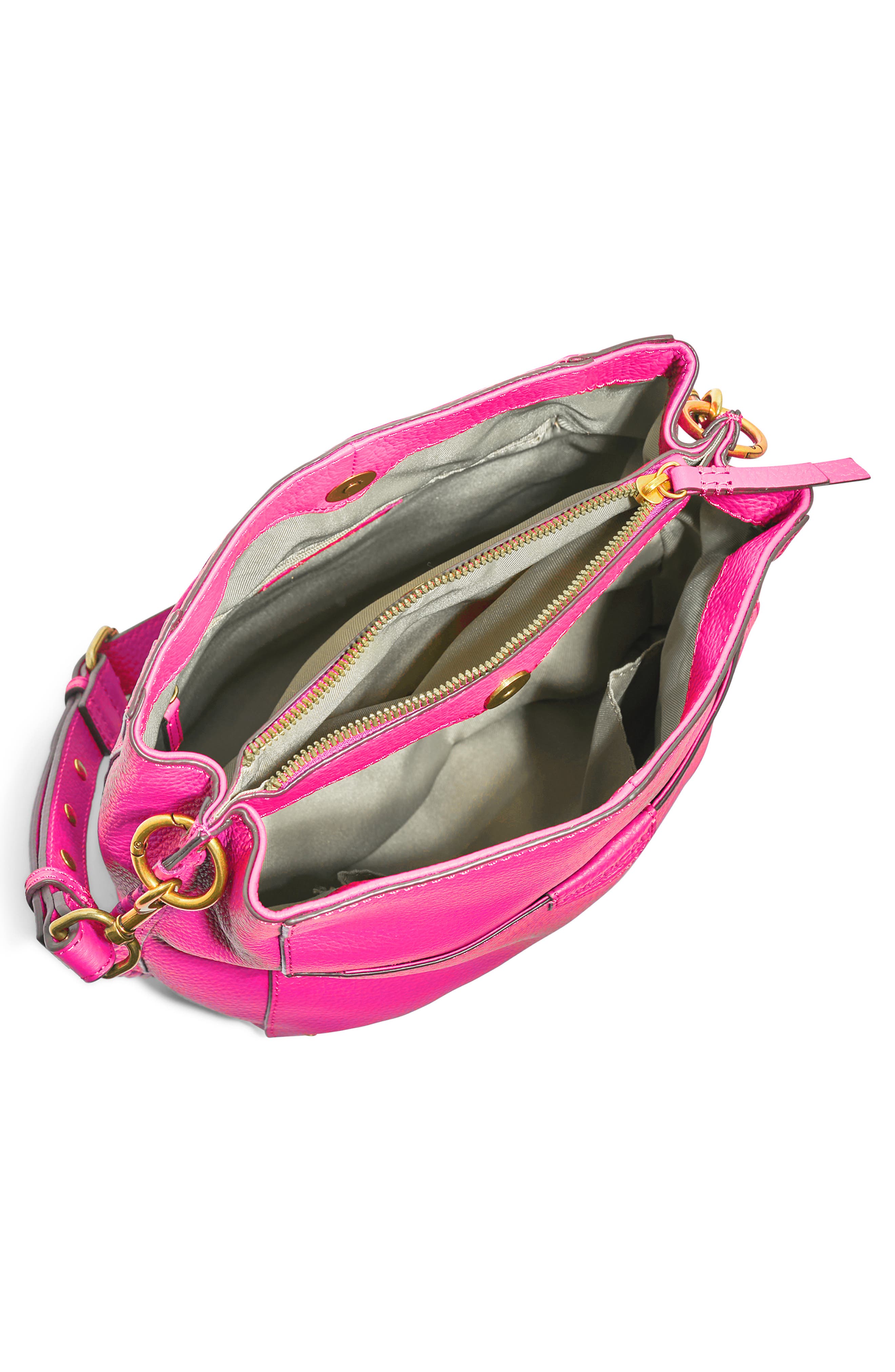 Luca Triple Pocket Leather Crossbody Bag, Alternate, color, KNOCKOUT PINK