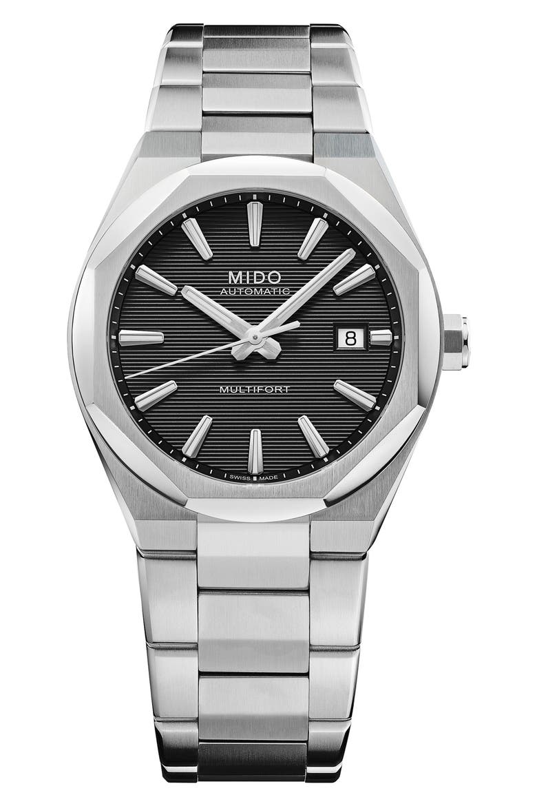 Multifort 8 One Crown Automatic Bracelet Watch, 40mm, Main, color, BLACK