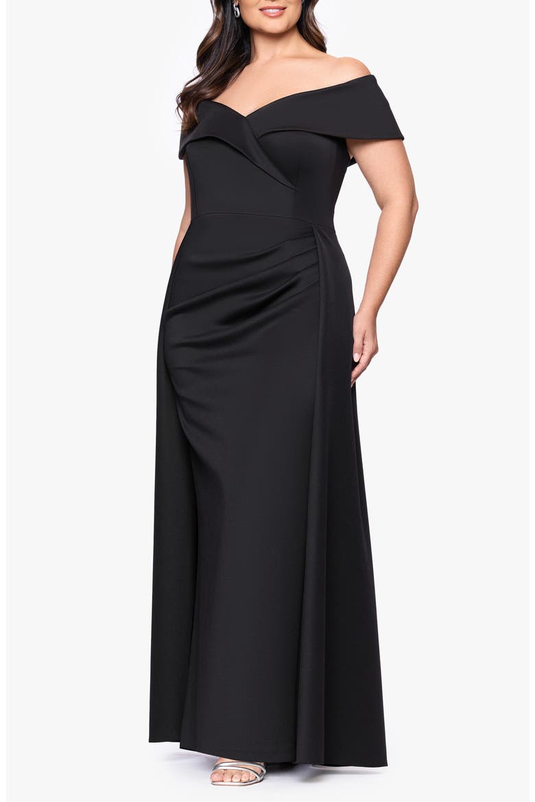 Off the Shoulder Scuba Gown, Alternate, color, BLACK