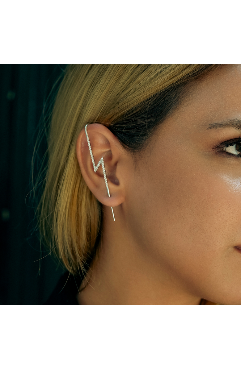 Spero London Sterling Silver Lightning Bolt Ear Crawler With White Gemstones, Alternate, color, Silver