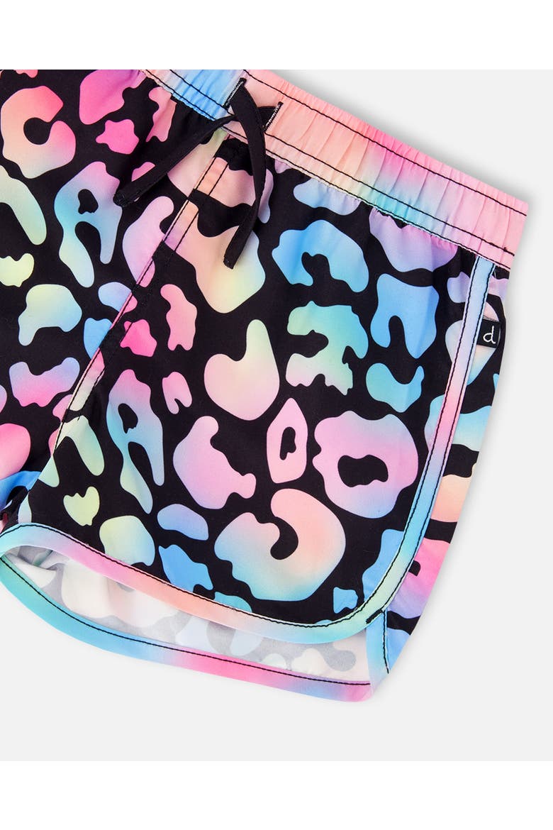Elastic Waist Drawstring Leopard Swim Shorts, Alternate, color, Black Leopard Print