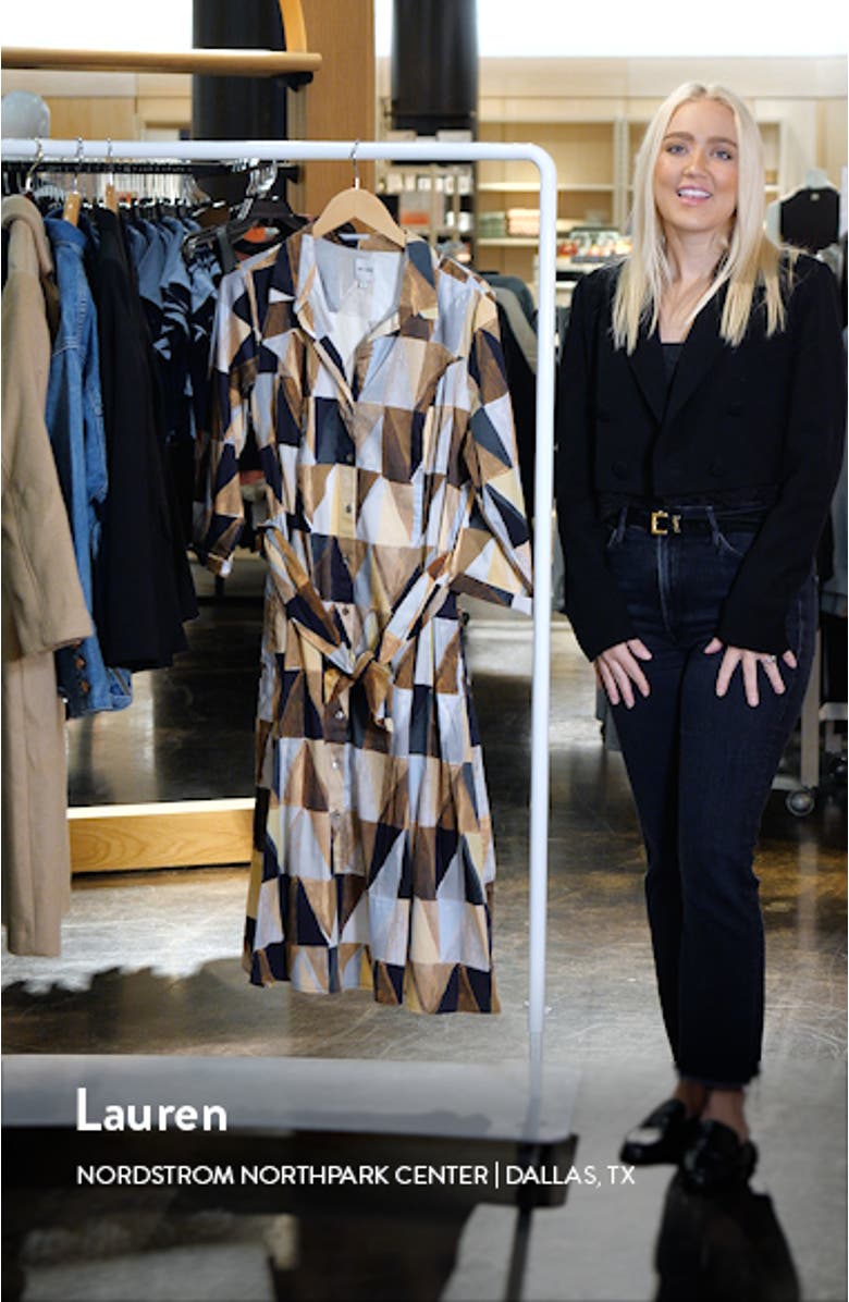 Jessie Shadow Play Belted Long Sleeve Stretch Cotton Shirtdress, sales video thumbnail