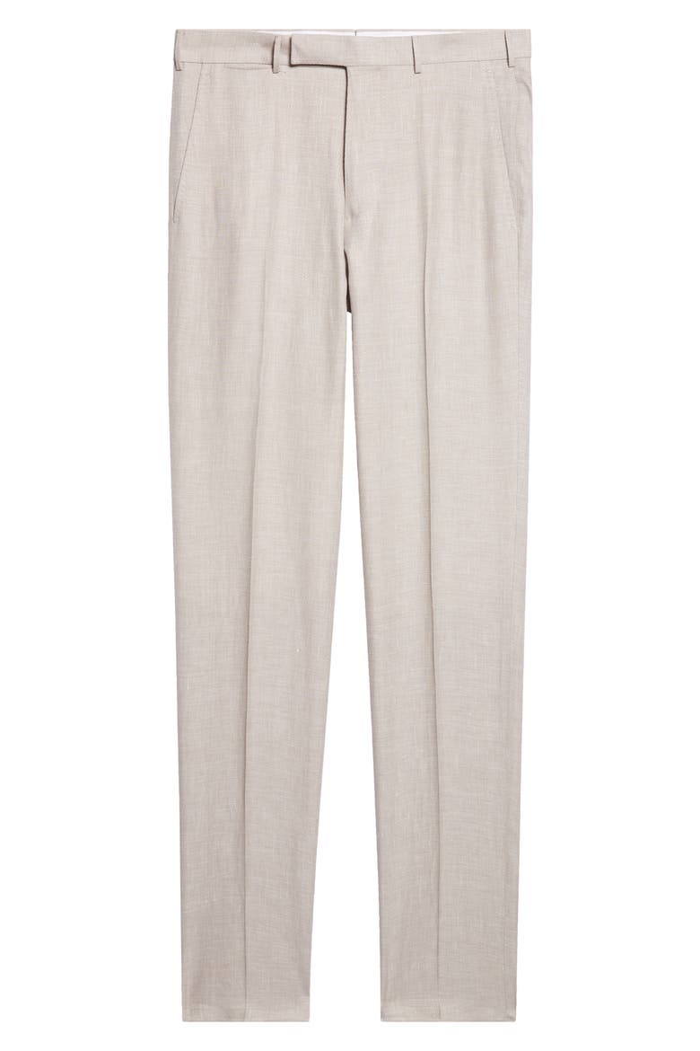 Flat Front Wool, Linen & Silk Trousers, Alternate, color, LIGHT BEIGE