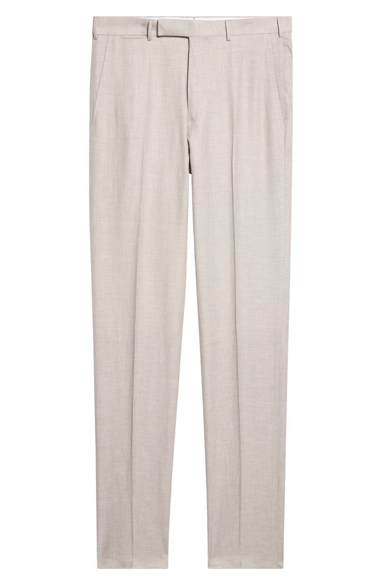 ZEGNA Flat Front Wool, Linen & Silk Trousers, Alternate, color, Light Beige