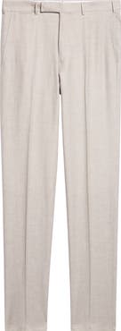 ZEGNA Flat Front Wool, Linen & Silk Trousers