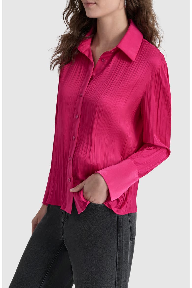 Plissé Satin Shirt, Alternate, color, WILD BERRY