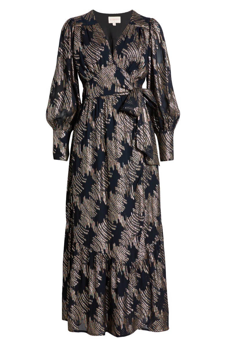 CIEBON Isa Metallic Long Sleeve Wrap Dress, Alternate, color, 