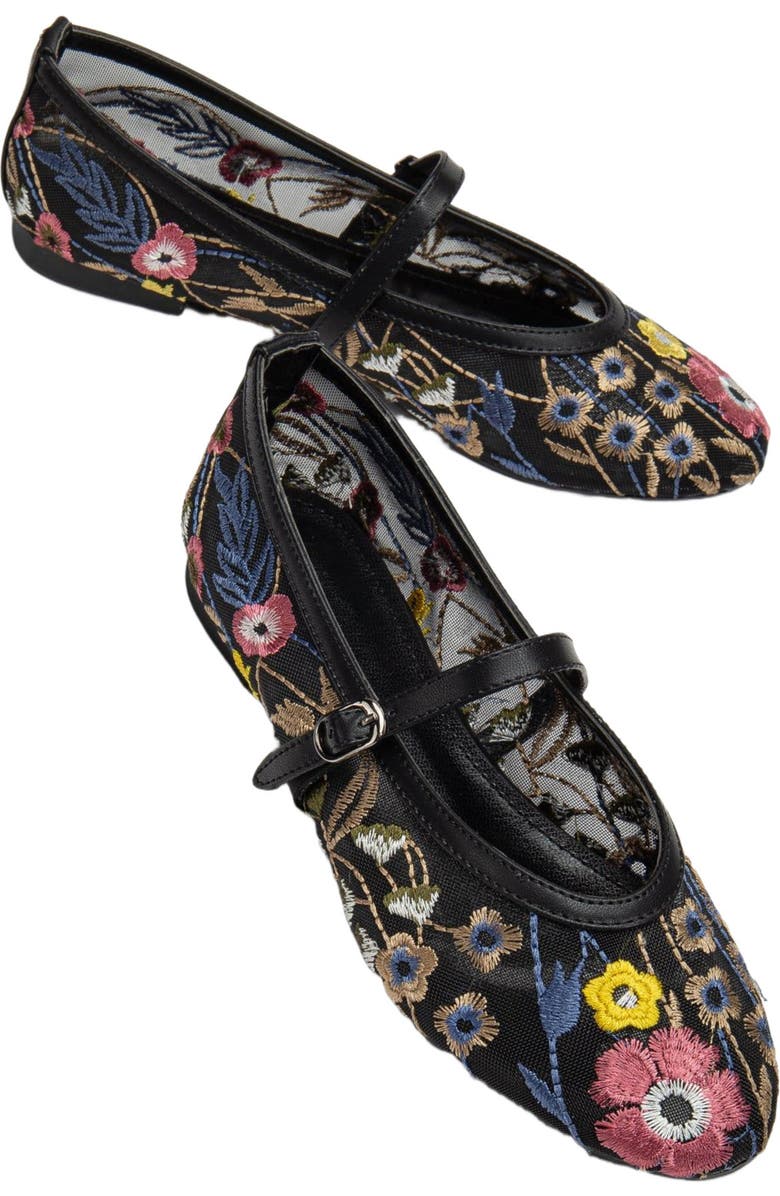 Prologue Shoes Fauna Mesh Mary Jane Flats, Main, color, Black Faux Leather