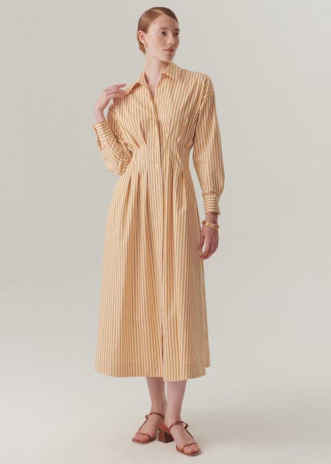 Waist Shirt Collar Midi Dress