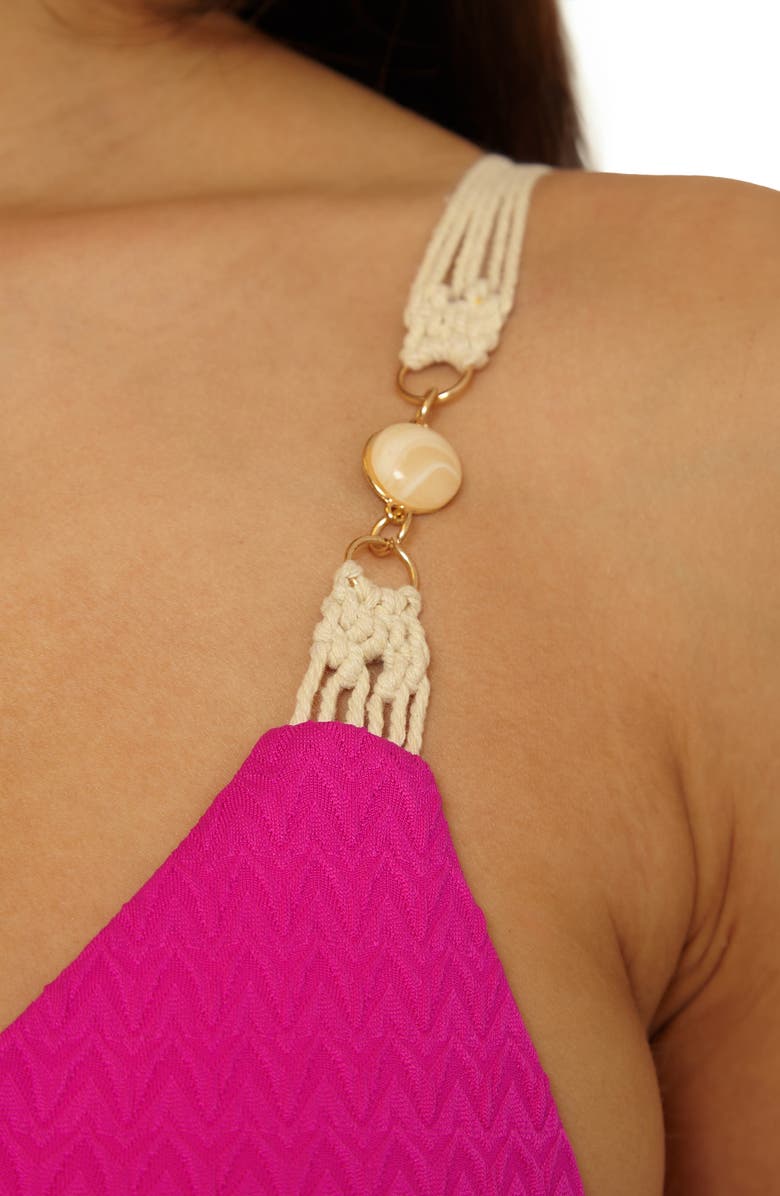 Lucky Brand Sardinia Macramé Trim One-Piece Swimsuit, Alternate, color, Berry Pink