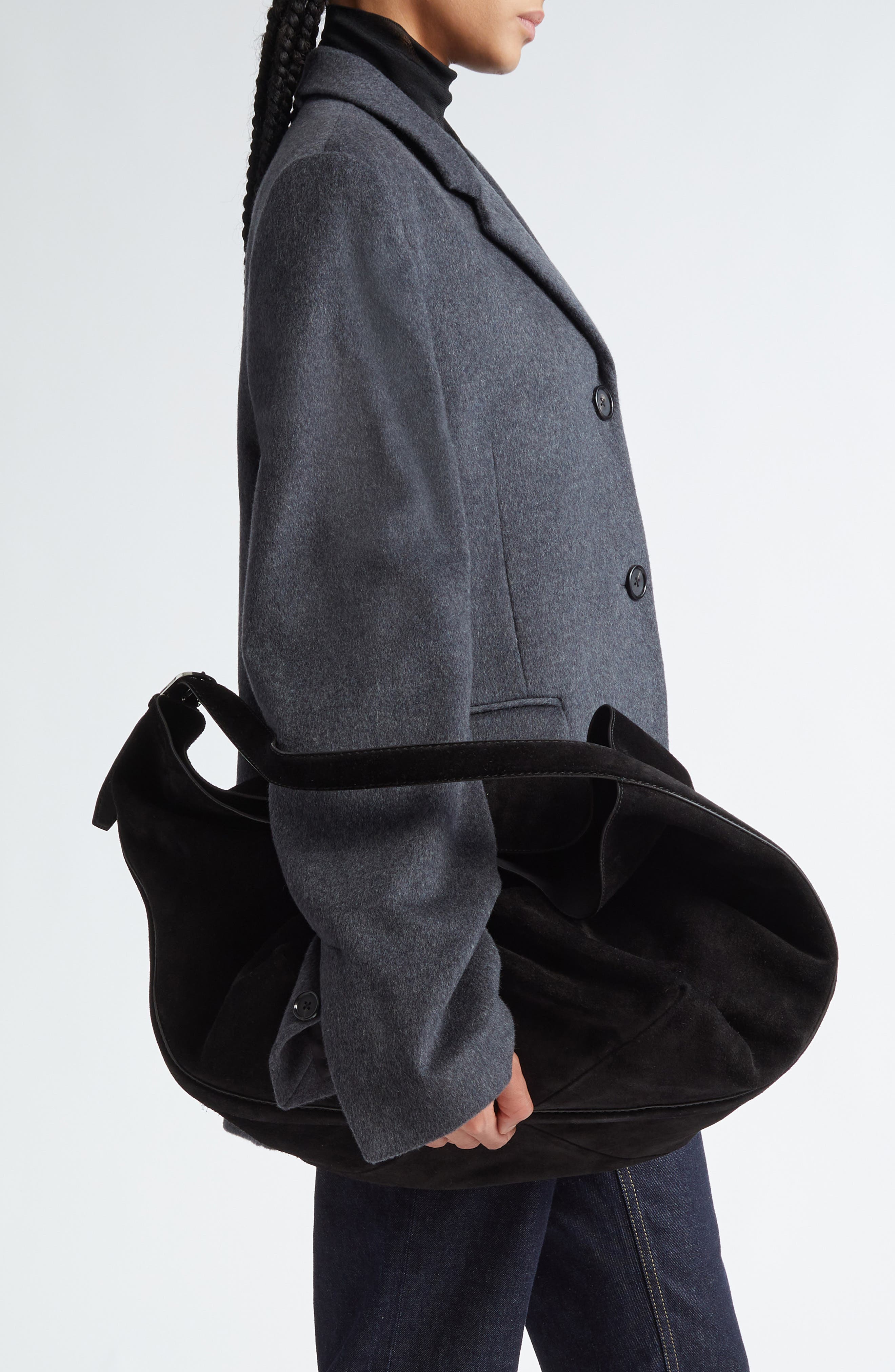 TOTEME Belt Strap Suede Hobo Bag, Alternate, color, Espresso