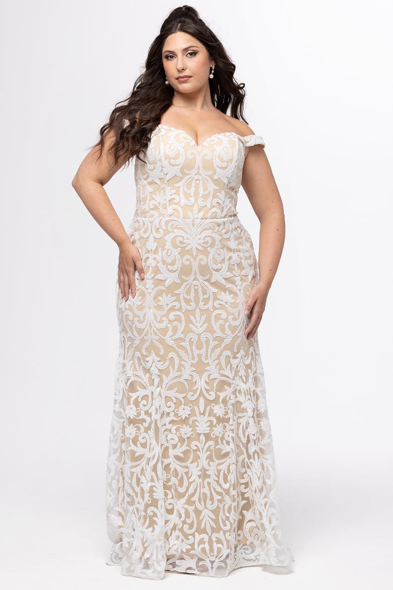 Plus Size Sequin Mermaid Dress, Main, color, Ivory/Nude
