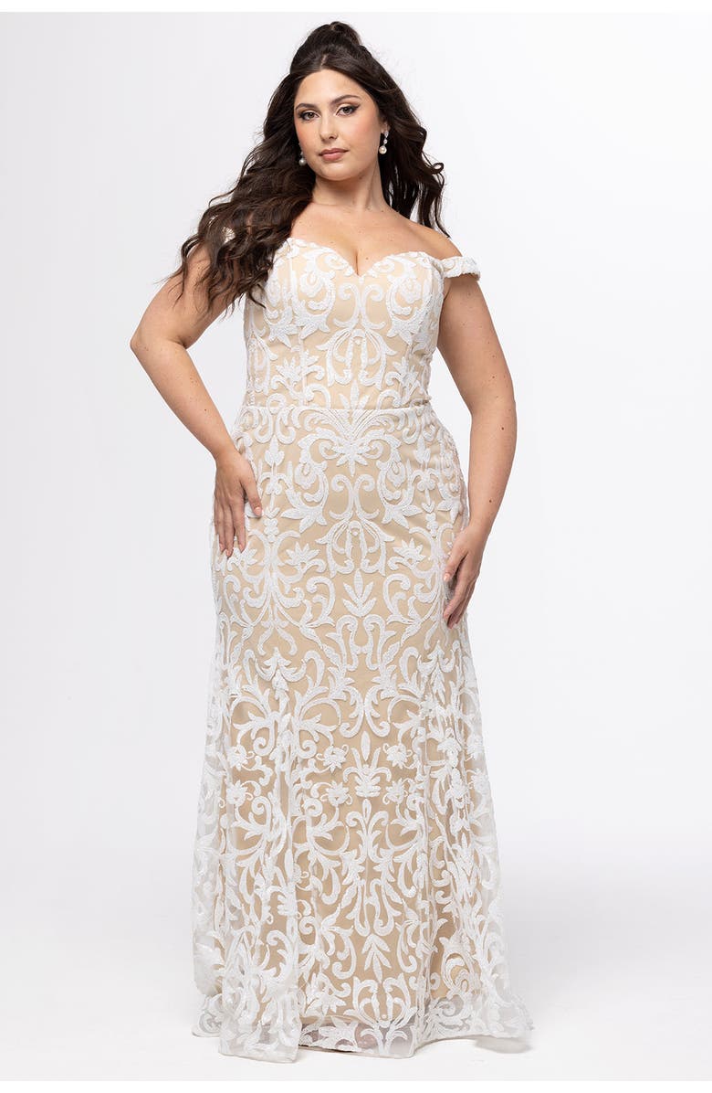 Celebrations by Sydney's Closet Plus Size Sequin Mermaid Dress, Main, color, Ivory/Nude