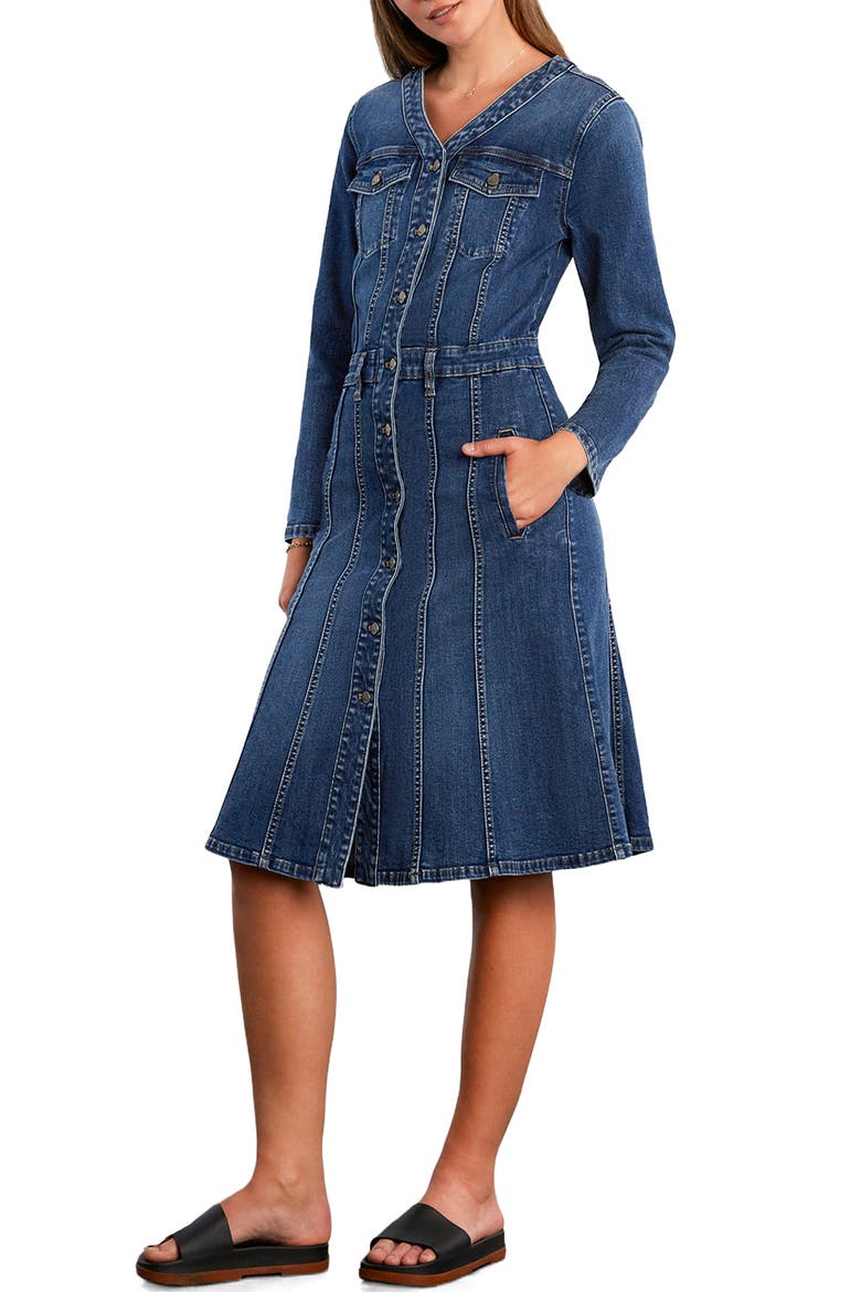 Madison Long Sleeve Stretch Denim Midi Dress, Main, color, SHARK BLUE