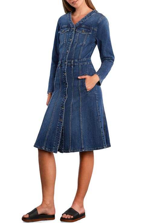 Madison Long Sleeve Stretch Denim Midi Dress