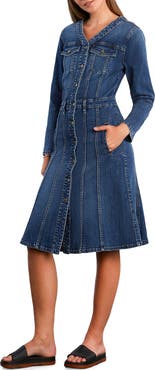 Wash Lab Denim Madison Long Sleeve Stretch Denim Midi Dress