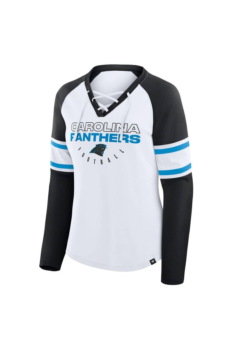 Women's Fanatics White/Black Carolina Panthers Redzone Blitz Package Raglan Lace-Up V-Neck Long Sleeve T-Shirt, Alternate, color, White