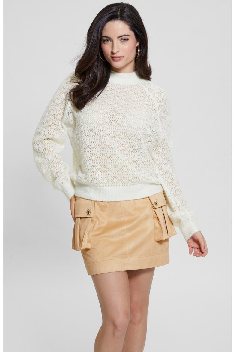 Kensley Open Stitch Mock Neck Sweater, Alternate, color, CREAM WHITE